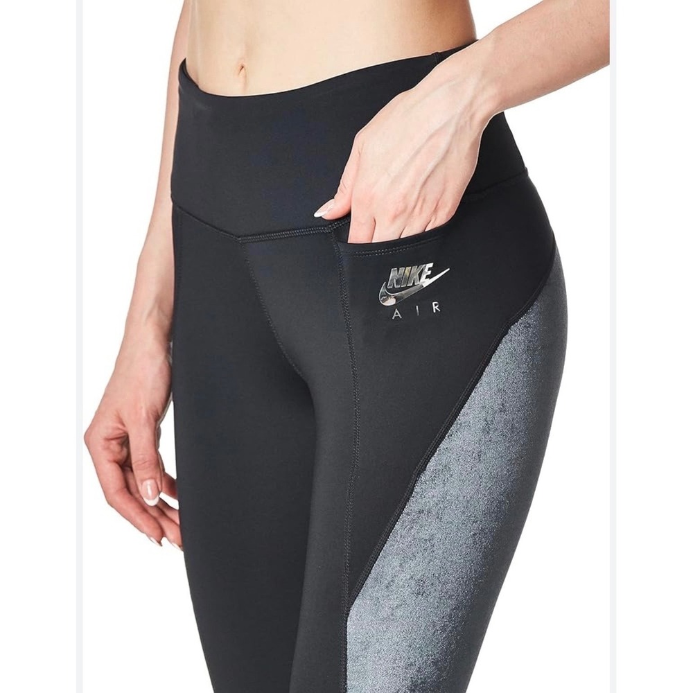 Nike Air Dri-FIT Leggings Womens Sz M Black/Gray Velour Gym Yoga Running